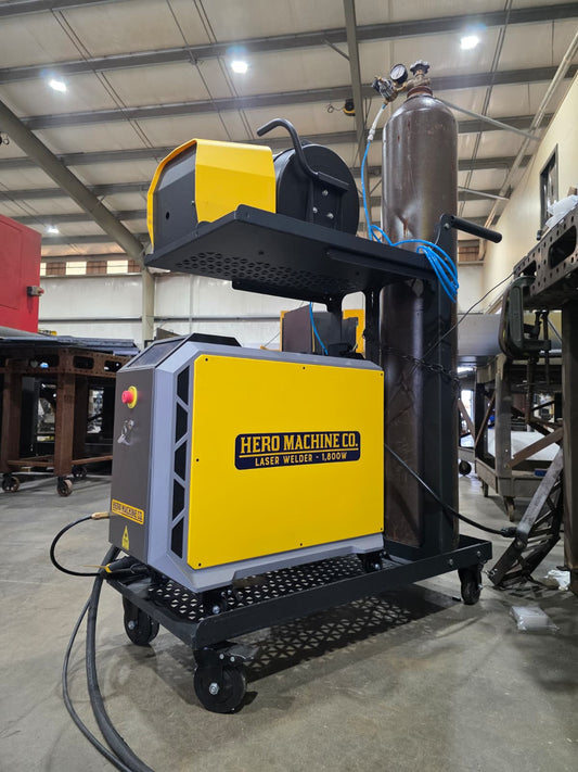 Darkstar 1800 handheld laser welder complete cart setup, right side shop view