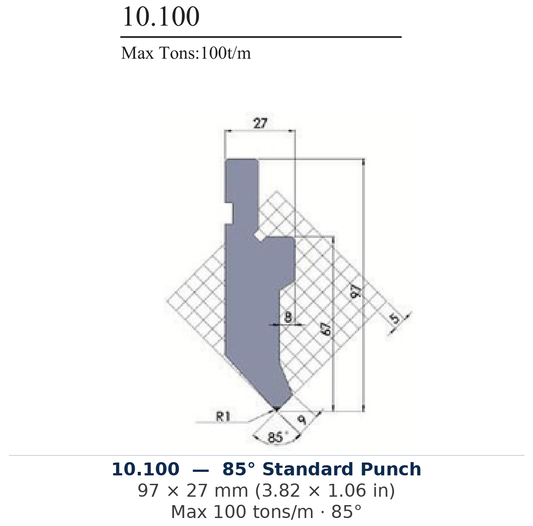 10.100 - 85° Standard Punch (factory catalog drawing)