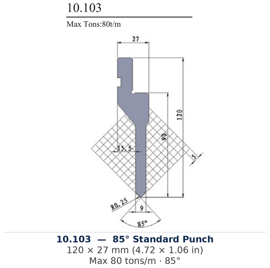 10.103 - 85° Standard Punch (factory catalog drawing)