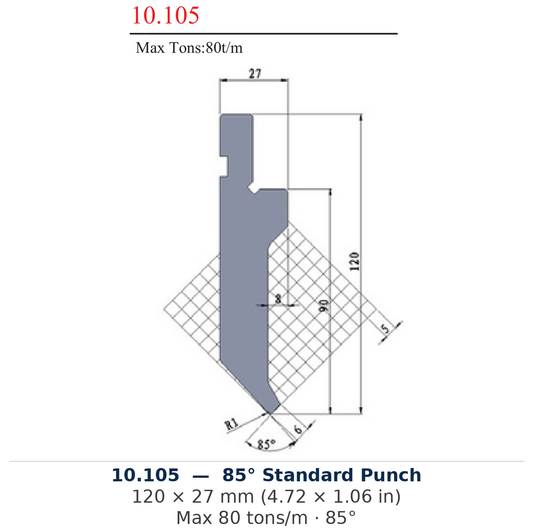 10.105 - 85° Standard Punch (factory catalog drawing)