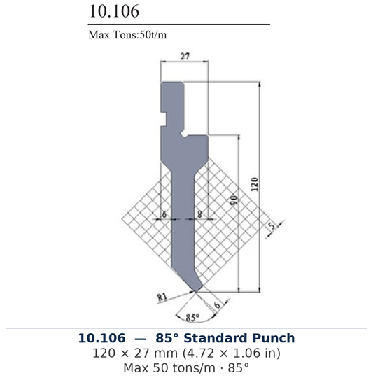 10.106 - 85° Standard Punch (factory catalog drawing)