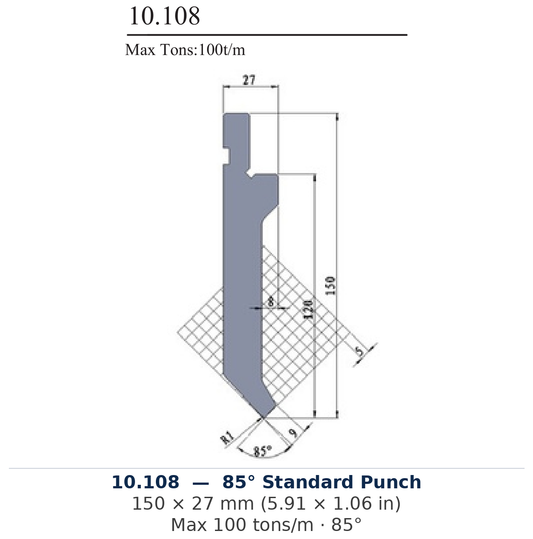10.108 - 85° Standard Punch (factory catalog drawing)