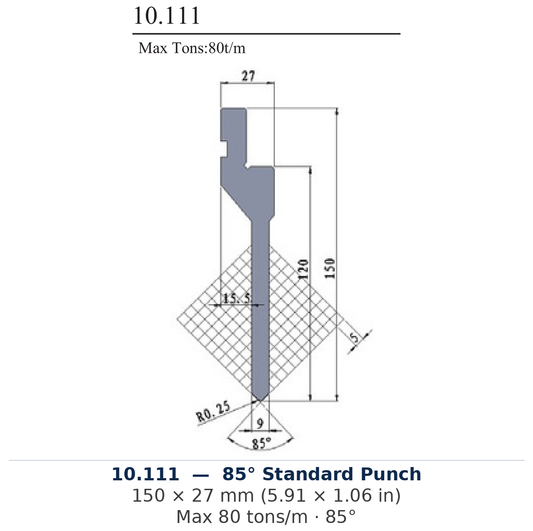 10.111 - 85° Standard Punch (factory catalog drawing)