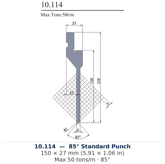 10.114 - 85° Standard Punch (factory catalog drawing)