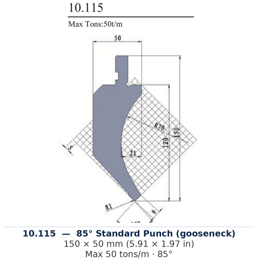 10.115 - 85° Standard Punch (gooseneck) (factory catalog drawing)