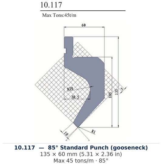 10.117 - 85° Standard Punch (gooseneck) (factory catalog drawing)