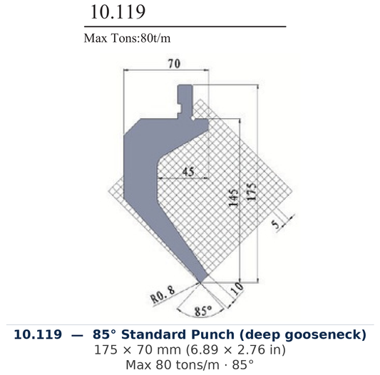 10.119 - 85° Standard Punch (deep gooseneck) (factory catalog drawing)