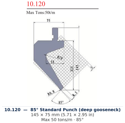 10.120 - 85° Standard Punch (deep gooseneck) (factory catalog drawing)