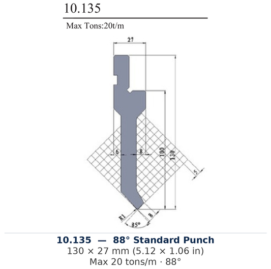 10.135 - 88° Standard Punch (factory catalog drawing)