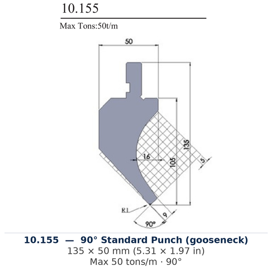 10.155 - 90° Standard Punch (gooseneck) (factory catalog drawing)