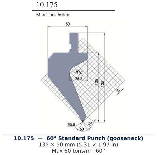 10.175 - 60° Standard Punch (gooseneck) (factory catalog drawing)
