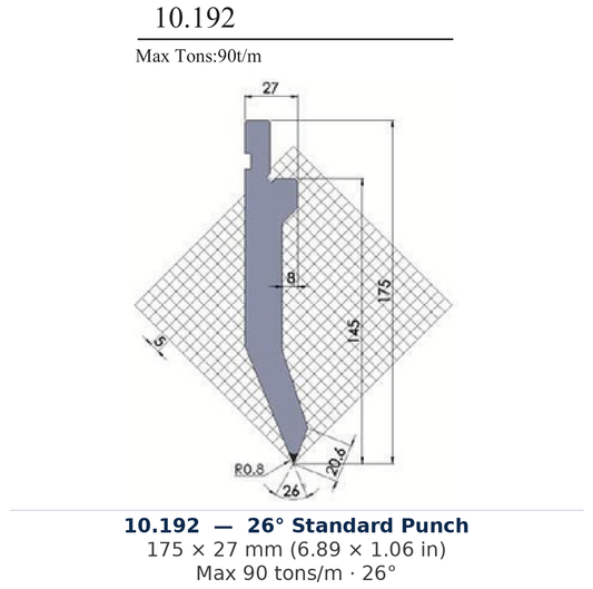 10.192 - 26° Standard Punch (factory catalog drawing)