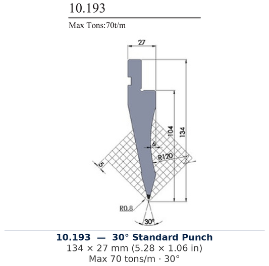 10.193 - 30° Standard Punch (factory catalog drawing)
