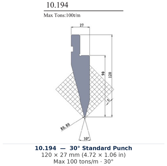 10.194 - 30° Standard Punch (factory catalog drawing)