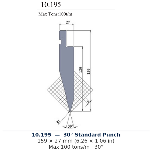 10.195 - 30° Standard Punch (factory catalog drawing)