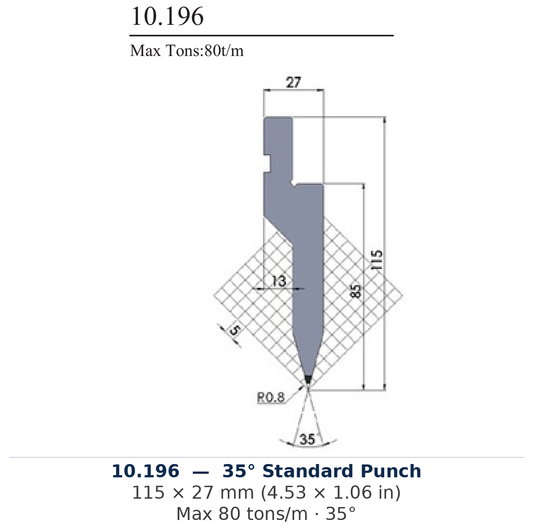 10.196 - 35° Standard Punch (factory catalog drawing)
