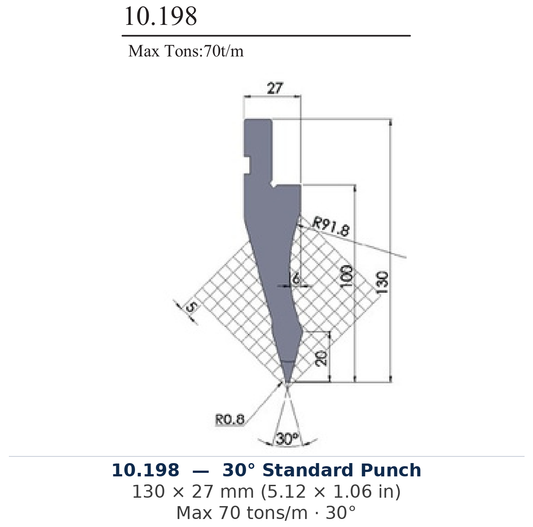 10.198 - 30° Standard Punch (factory catalog drawing)