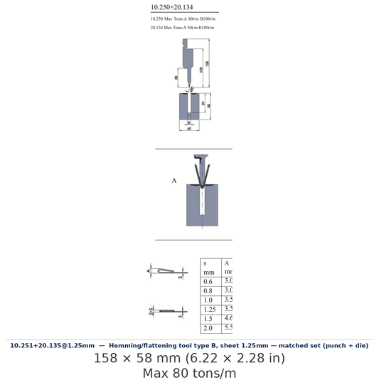 10.251+20.135@1.25mm - Hemming/flattening tool type B, sheet 1.25mm — matched set (punch + die) (factory catalog drawing)