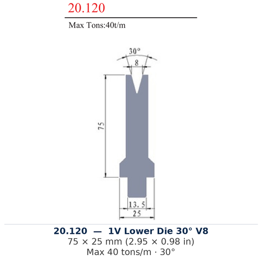 20.120 - 1V Lower Die 30° V8 (factory catalog drawing)