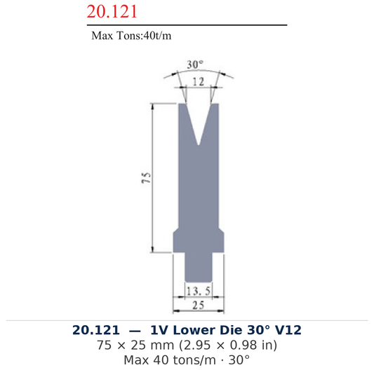 20.121 - 1V Lower Die 30° V12 (factory catalog drawing)