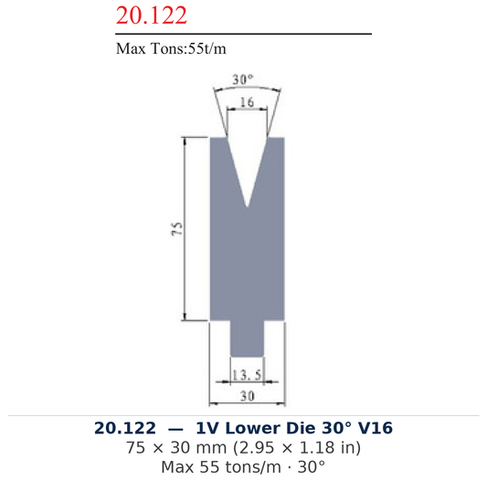 20.122 - 1V Lower Die 30° V16 (factory catalog drawing)