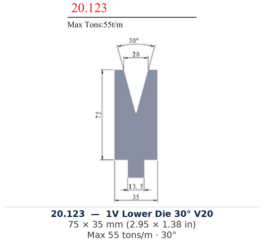 20.123 - 1V Lower Die 30° V20 (factory catalog drawing)