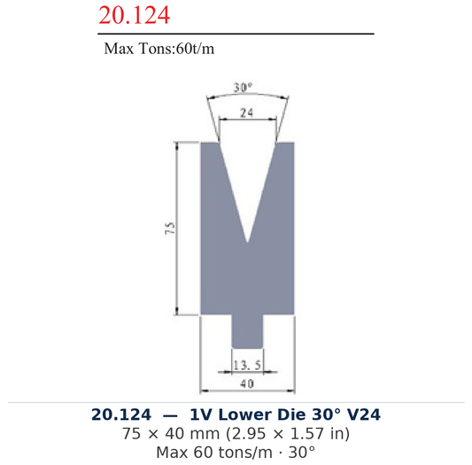 20.124 - 1V Lower Die 30° V24 (factory catalog drawing)