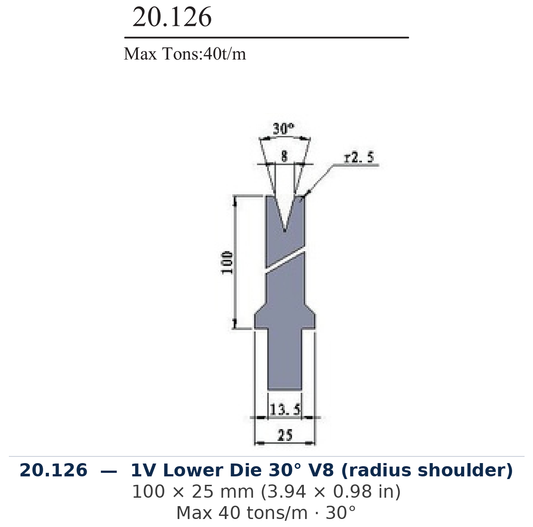20.126 - 1V Lower Die 30° V8 (radius shoulder) (factory catalog drawing)