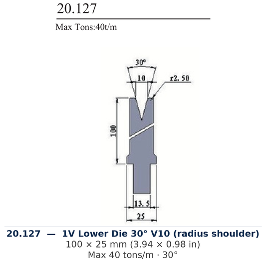 20.127 - 1V Lower Die 30° V10 (radius shoulder) (factory catalog drawing)