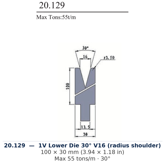 20.129 - 1V Lower Die 30° V16 (radius shoulder) (factory catalog drawing)