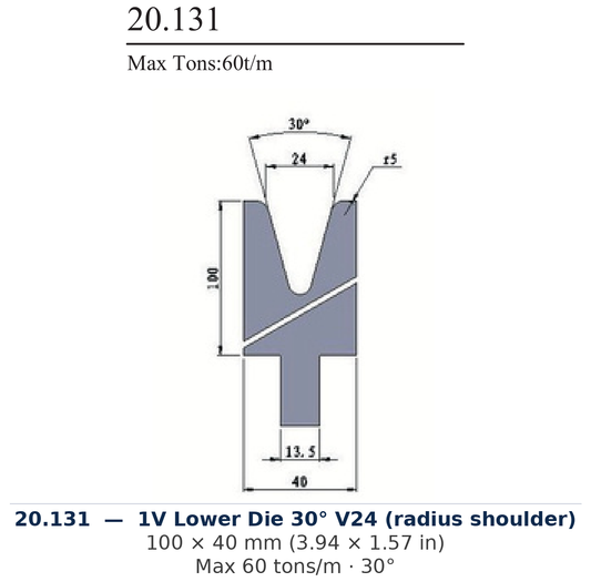 20.131 - 1V Lower Die 30° V24 (radius shoulder) (factory catalog drawing)