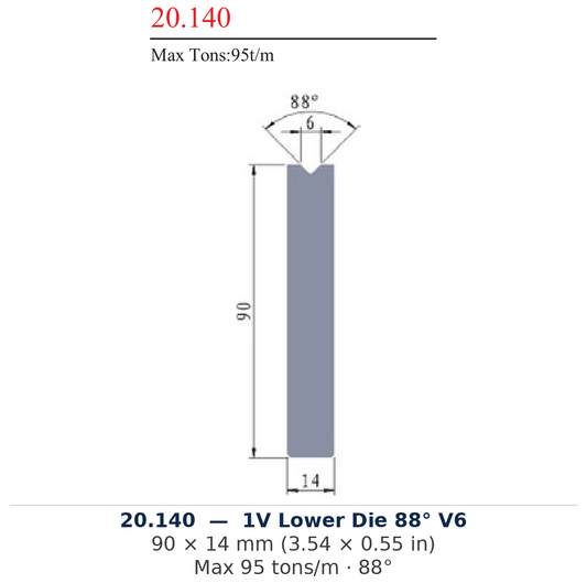 20.140 - 1V Lower Die 88° V6 (factory catalog drawing)