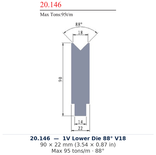 20.146 - 1V Lower Die 88° V18 (factory catalog drawing)