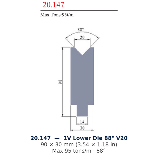 20.147 - 1V Lower Die 88° V20 (factory catalog drawing)