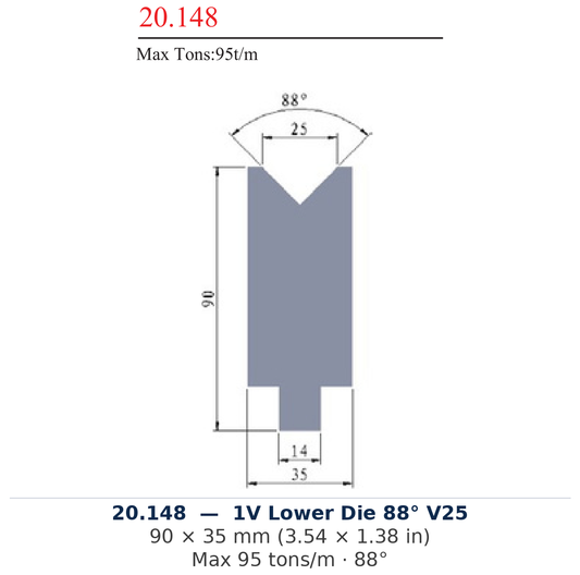 20.148 - 1V Lower Die 88° V25 (factory catalog drawing)
