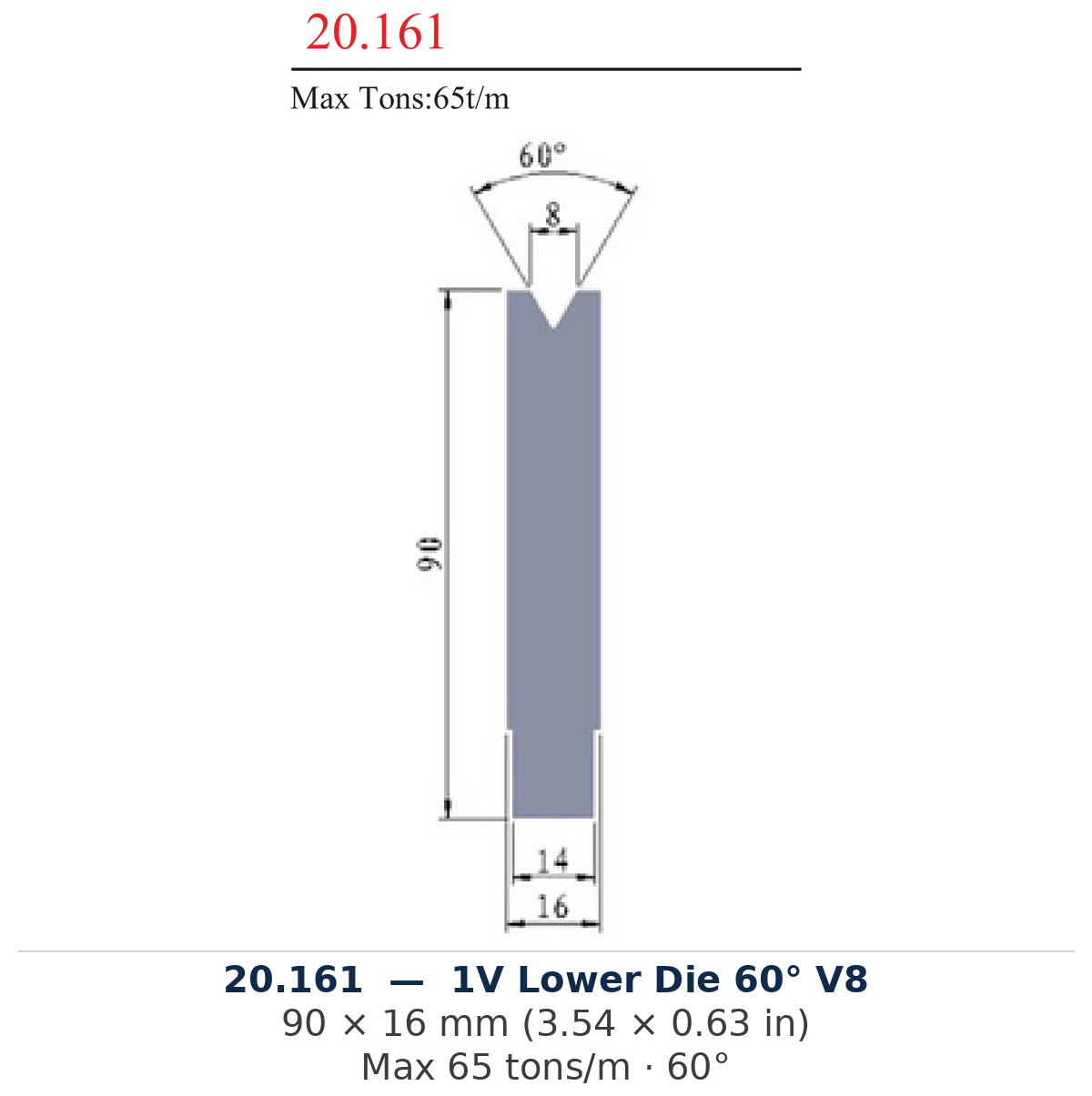 20.161 - 1V Lower Die 60° V8 (factory catalog drawing)