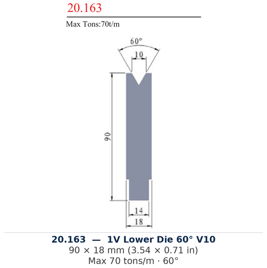 20.163 - 1V Lower Die 60° V10 (factory catalog drawing)