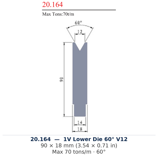 20.164 - 1V Lower Die 60° V12 (factory catalog drawing)