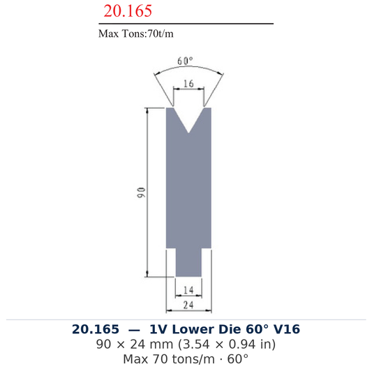 20.165 - 1V Lower Die 60° V16 (factory catalog drawing)