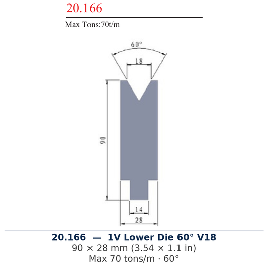 20.166 - 1V Lower Die 60° V18 (factory catalog drawing)