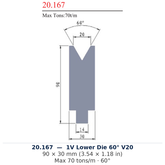 20.167 - 1V Lower Die 60° V20 (factory catalog drawing)