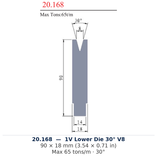 20.168 - 1V Lower Die 30° V8 (factory catalog drawing)