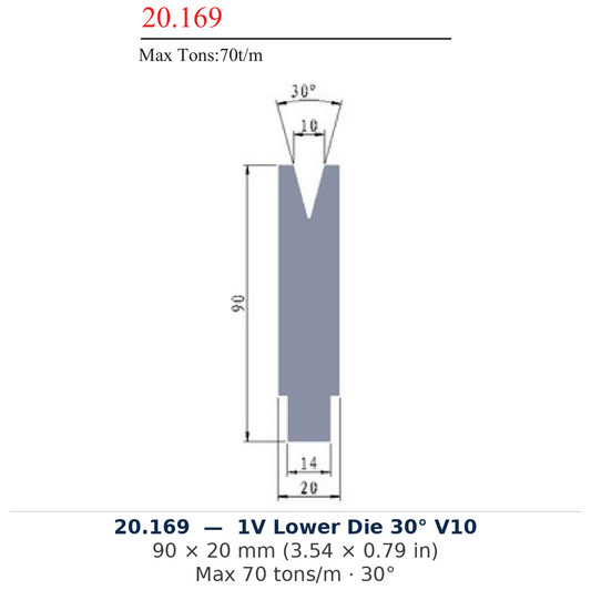 20.169 - 1V Lower Die 30° V10 (factory catalog drawing)