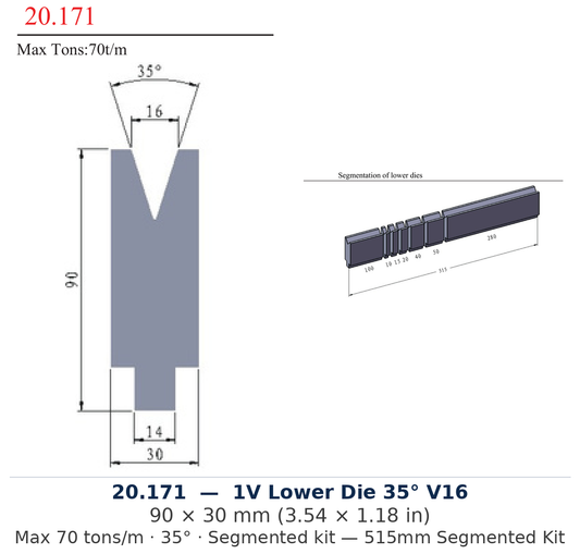 20.171 - 1V Lower Die 35° V16 (factory catalog drawing)