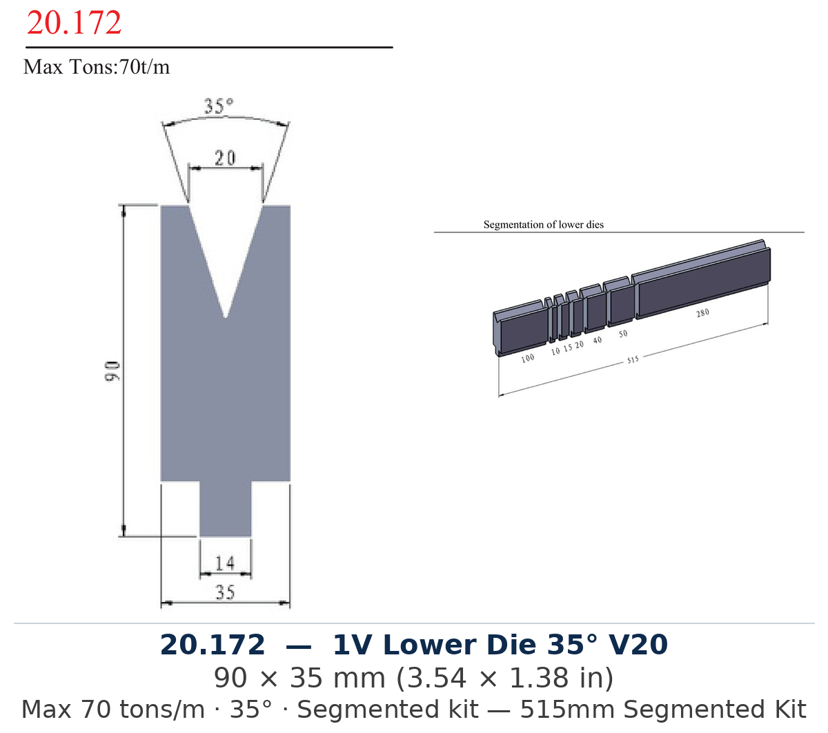 20.172 - 1V Lower Die 35° V20 (factory catalog drawing)