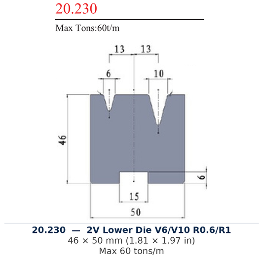 20.230 - 2V Lower Die V6/V10 R0.6/R1 (factory catalog drawing)