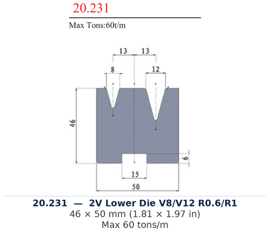 20.231 - 2V Lower Die V8/V12 R0.6/R1 (factory catalog drawing)