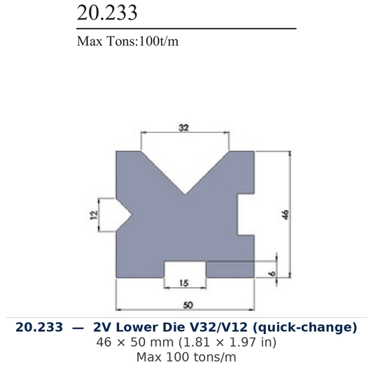 20.233 - 2V Lower Die V32/V12 (quick-change) (factory catalog drawing)