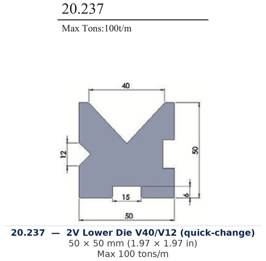 20.237 - 2V Lower Die V40/V12 (quick-change) (factory catalog drawing)