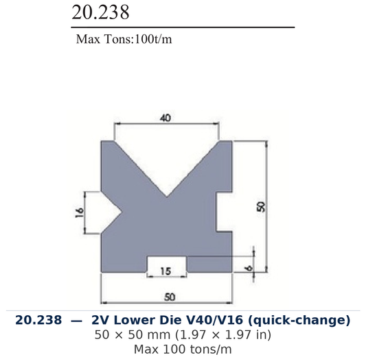 20.238 - 2V Lower Die V40/V16 (quick-change) (factory catalog drawing)